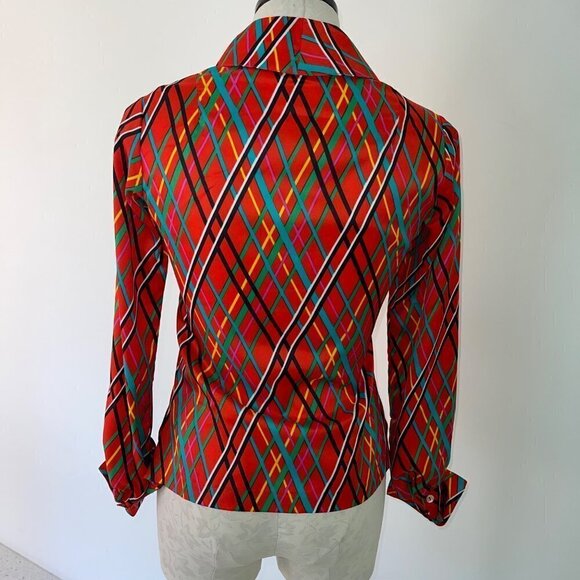 Youth Guild Vintage 70s Shirt Size 4 XS Red Fitted Statement Collar Union Label - Picture 6 of 12